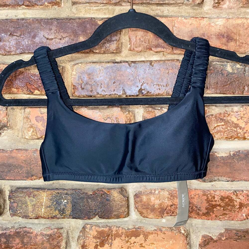 NWT J. Crew Black Scrunchie Strap Bikini Swim Bathing Suit Top Women's Size XXS